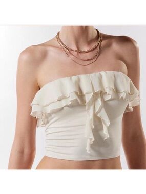 Silence + Noise Cora Ruffle Tube Top in Ivory